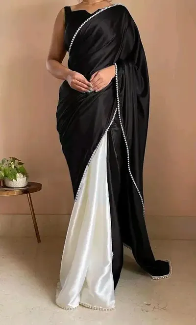 Stylish Satin Embellished Saree with Blouse piece For Women