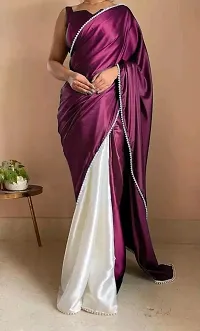 Stylish Satin Purple Solid Saree with Blouse piece-thumb1