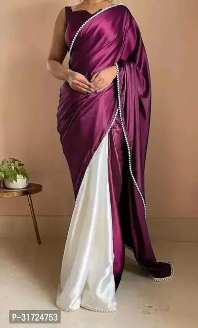 Stylish Satin Purple Solid Saree with Blouse piece-thumb2