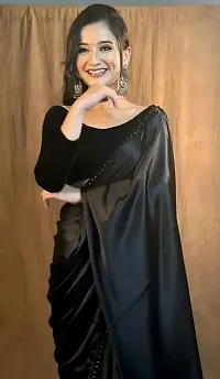 Stylish Lycra Black Solid Saree with Blouse piece-thumb1