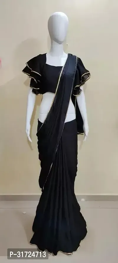 Stylish Georgette Black Solid Ready to Wear Stitched Saree with Blouse Piece