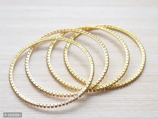 Pretty Ponytails Premium Ethnic Silver and Diamond Stone Slim Bangles for Women for Weddings Festivals-thumb4