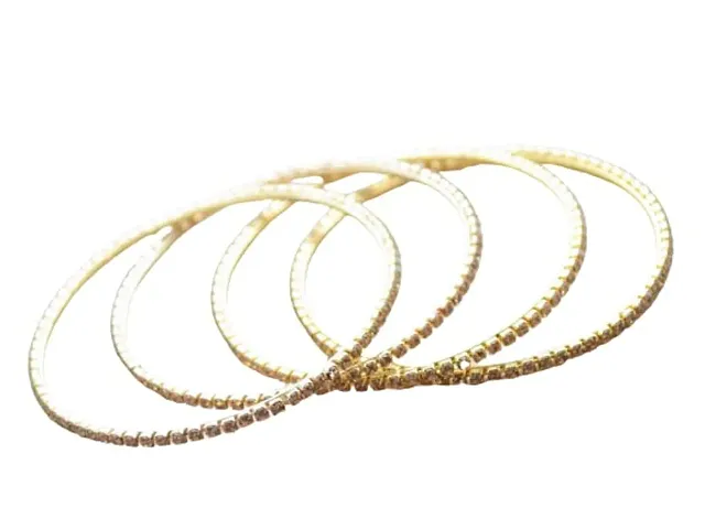 Pretty Ponytails Premium Ethnic and Diamond Stone Slim Bangles for Women for Weddings Festivals