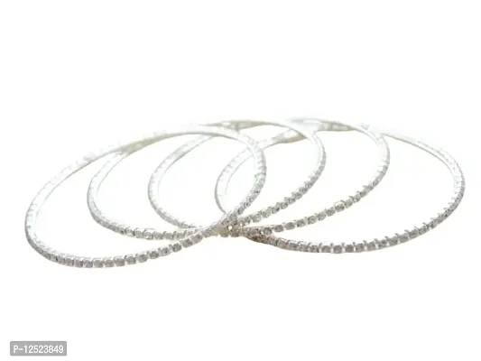 Pretty Ponytails Premium Ethnic Silver and Diamond Stone Slim Bangles for Women for Weddings Festivals