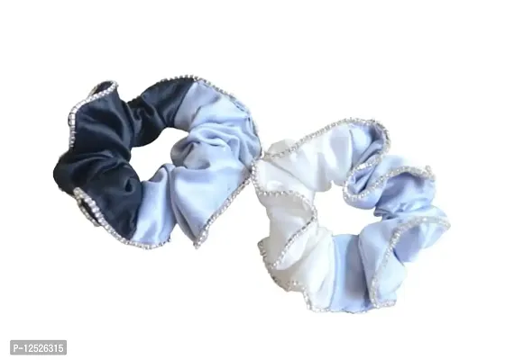 Pretty Ponytails Satin Silk Scrunchies for Women Large Hair Tie with diamond stones for Women or Girls Anti-Hair-Breakage Hair Ties Scrunchies Set for Girls-thumb0