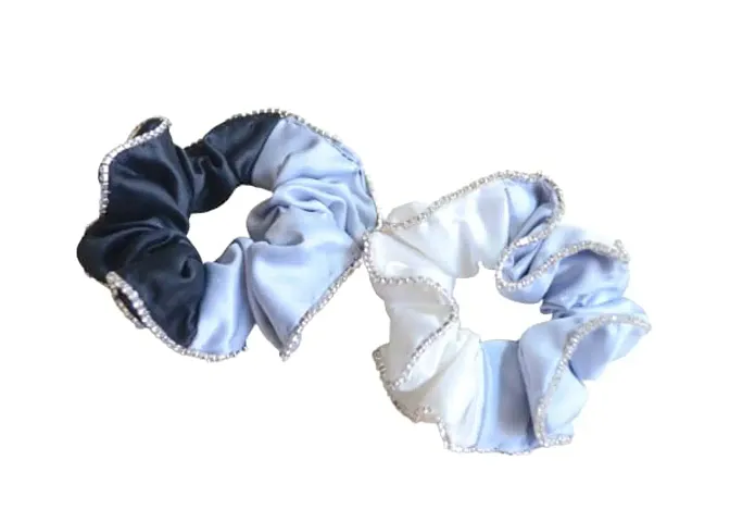 Pretty Ponytails Satin Silk Scrunchies for Women Large Hair Tie with diamond stones for Women or Girls Anti-Hair-Breakage Hair Ties Scrunchies Set for Girls