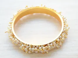 Pretty Ponytails Premium Traditional Gold and Pearl Broad Bangle Kada for Women for Weddings Festivals-thumb2