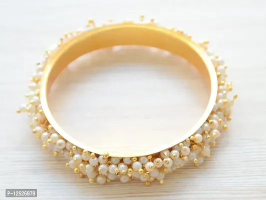 Pretty Ponytails Premium Traditional Gold and Pearl Broad Bangle Kada for Women for Weddings Festivals-thumb3