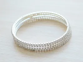 Pretty Ponytails Premium Ethnic Silver and Diamond Stone Slim Bangles for Women for Weddings Festivals-thumb3