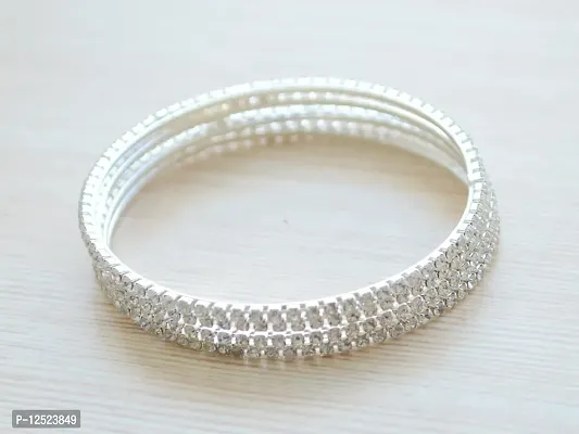 Pretty Ponytails Premium Ethnic Silver and Diamond Stone Slim Bangles for Women for Weddings Festivals-thumb4