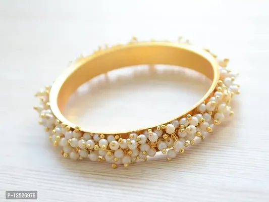 Pretty Ponytails Premium Traditional Gold and Pearl Broad Bangle Kada for Women for Weddings Festivals-thumb2