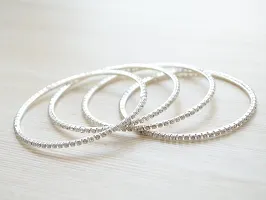 Pretty Ponytails Premium Ethnic Silver and Diamond Stone Slim Bangles for Women for Weddings Festivals-thumb1