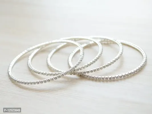 Pretty Ponytails Premium Ethnic Silver and Diamond Stone Slim Bangles for Women for Weddings Festivals-thumb2