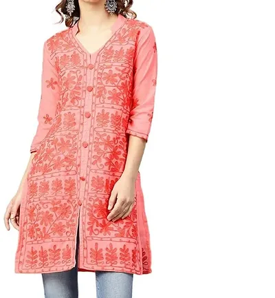 Saadgi Women's Regular Kurta (ABI-1130-XS_Peach Orange_Large)