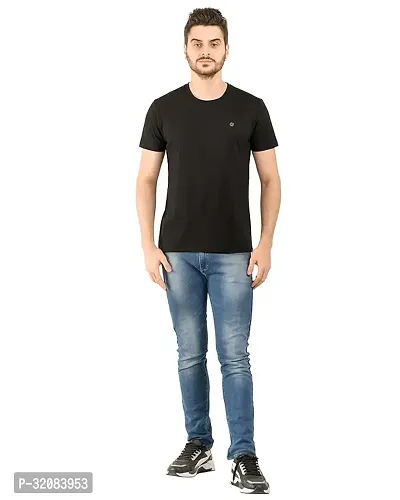 Stylish Black Cotton Short Sleeves Solid Round Neck Tees For Men-thumb0