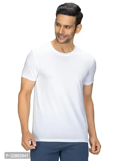 Stylish White Cotton Short Sleeves Solid Round Neck Tees For Men