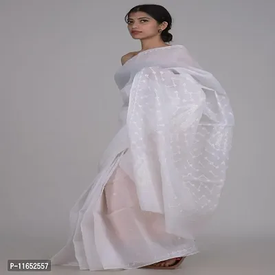 WHITE Pure Cotton LUCKNOW Chikankari Embroidered Saree-thumb0