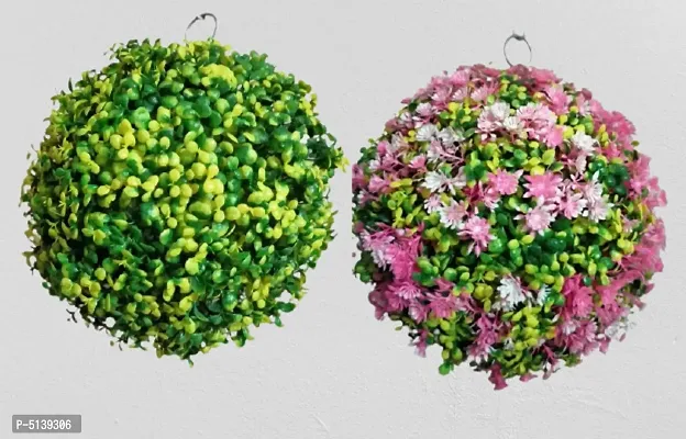 Artificial Combo of Topiary ball Pink floral and Coin leaf-thumb0
