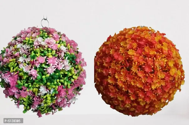 Artificial Combo of Topiary ball Pink floral and Orange Color