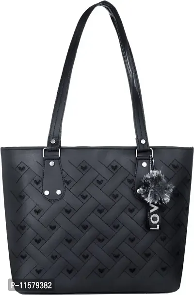 Stylish Black PU Self Pattern Handbags For Women-thumb0