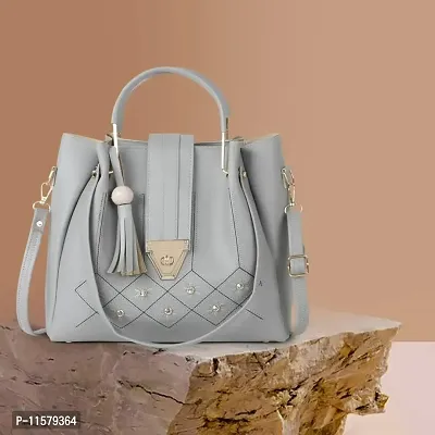 Stylish Grey PU Self Pattern Handbags For Women-thumb0