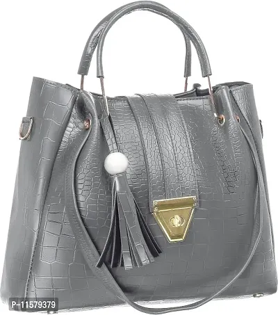 Stylish Grey PU Self Pattern Handbags For Women