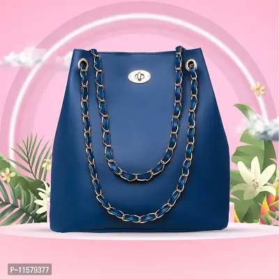 Stylish Blue PU Self Pattern Handbags For Women