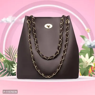 Stylish Brown PU Self Pattern Handbags For Women-thumb0