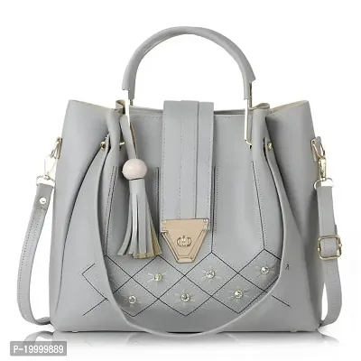 JH HAND BAG Women's PU leather handbags, shoulder bag purse with long strap, hand held bag queen collection(Grey)-thumb0