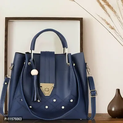 Stylish Blue PU Self Pattern Handbags For Women-thumb0