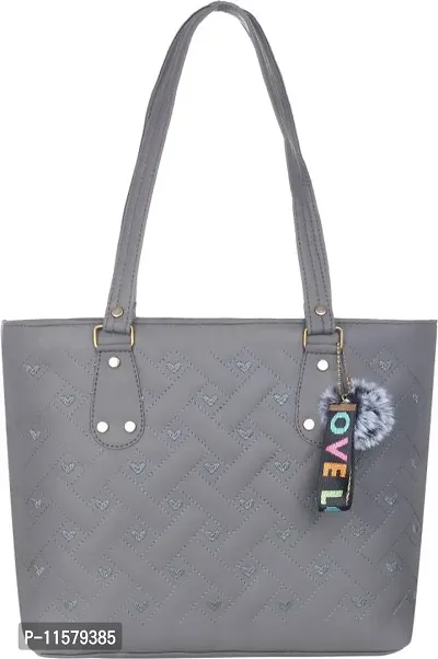 Stylish Grey PU Self Pattern Handbags For Women-thumb0