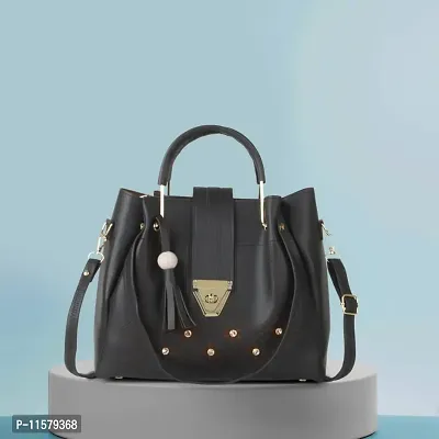 Stylish Black PU Self Pattern Handbags For Women