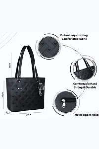Stylish Black PU Self Pattern Handbags For Women-thumb1