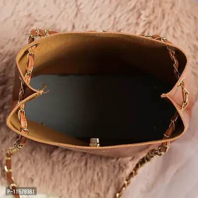 Stylish Tan PU Self Pattern Handbags For Women-thumb2