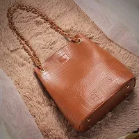 Stylish Tan PU Self Pattern Handbags For Women-thumb3