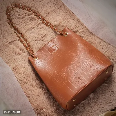 Stylish Tan PU Self Pattern Handbags For Women-thumb4