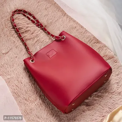 Stylish Red PU Self Pattern Handbags For Women-thumb2