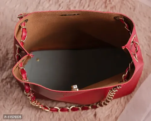 Stylish Red PU Self Pattern Handbags For Women-thumb4