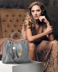 Stylish Grey PU Self Pattern Handbags For Women-thumb1