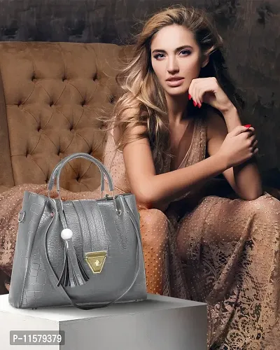 Stylish Grey PU Self Pattern Handbags For Women-thumb2