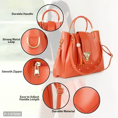 Stylish Orange PU Self Pattern Handbags For Women-thumb3