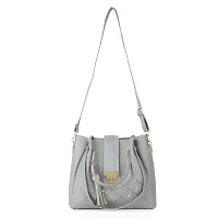 Stylish Grey PU Self Pattern Handbags For Women-thumb1