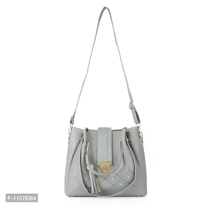 Stylish Grey PU Self Pattern Handbags For Women-thumb2