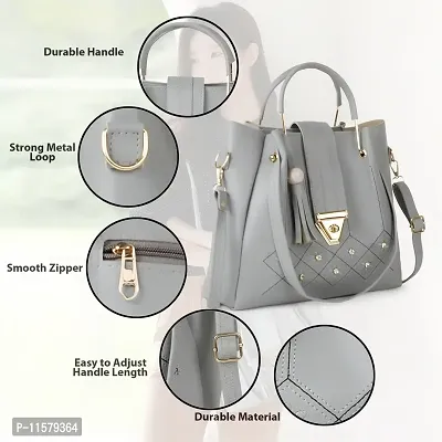 Stylish Grey PU Self Pattern Handbags For Women-thumb4