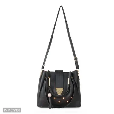 Stylish Black PU Self Pattern Handbags For Women-thumb2