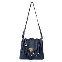 Stylish Blue PU Self Pattern Handbags For Women-thumb2