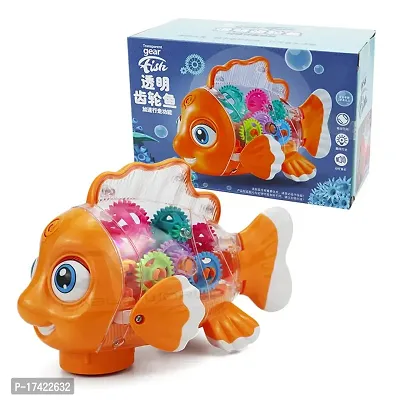 Transparent Concept Fish Toy Electric Mechanical Gear Fish Colorful Light Music-thumb0