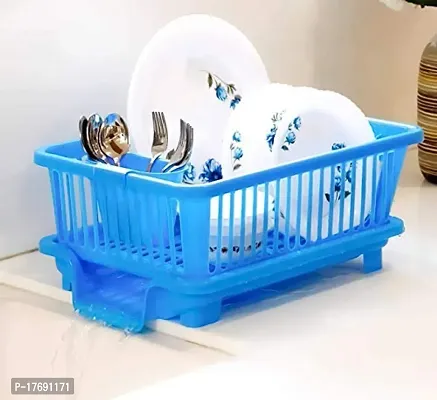 Plastic Blue 3 in 1 Dish Basket with Detachable Water Drainer for cups and other kitchen rack holder-thumb0