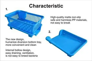 Plastic Blue 3 in 1 Dish Basket with Detachable Water Drainer for cups and other kitchen rack holder-thumb2