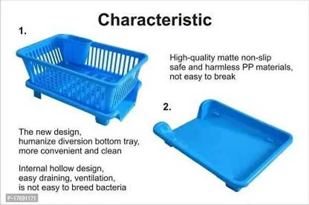 Plastic Blue 3 in 1 Dish Basket with Detachable Water Drainer for cups and other kitchen rack holder-thumb3